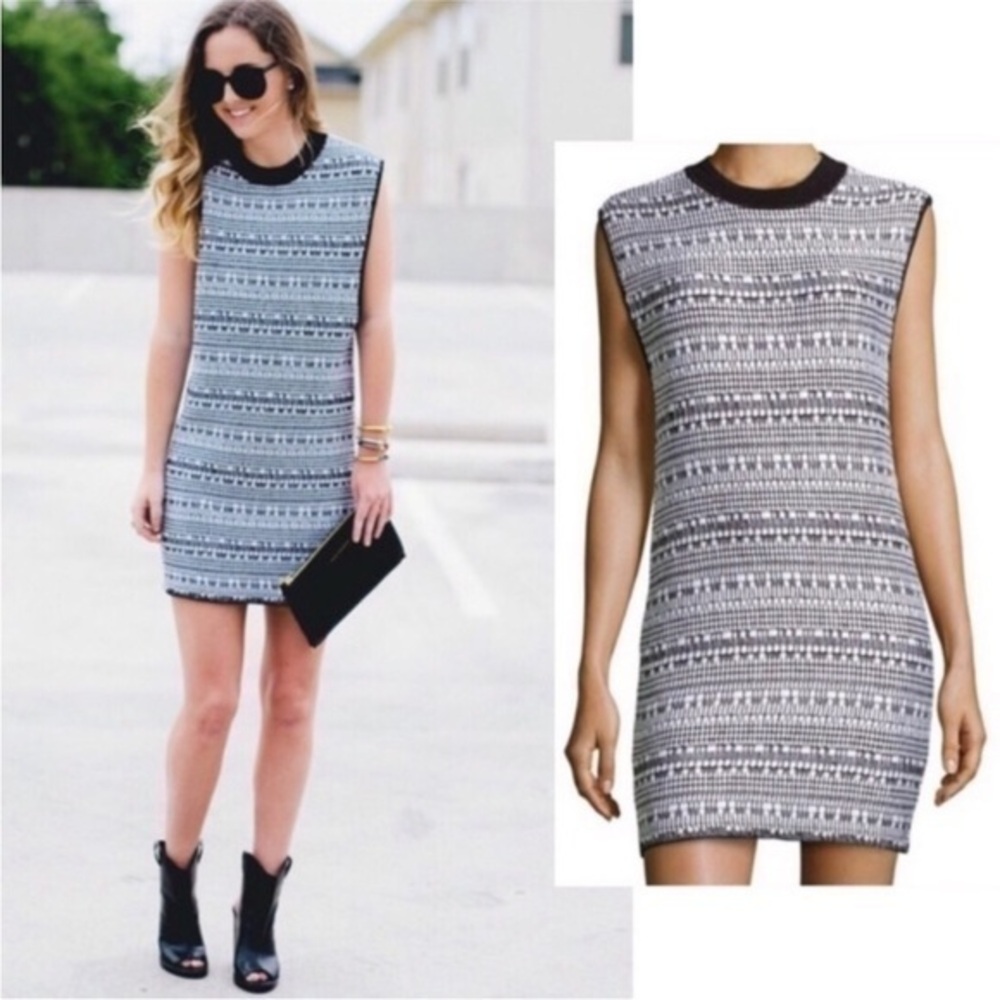 Helmet Lang Variant Grid Black White Macrame Style Textured Tunic Dress Size S